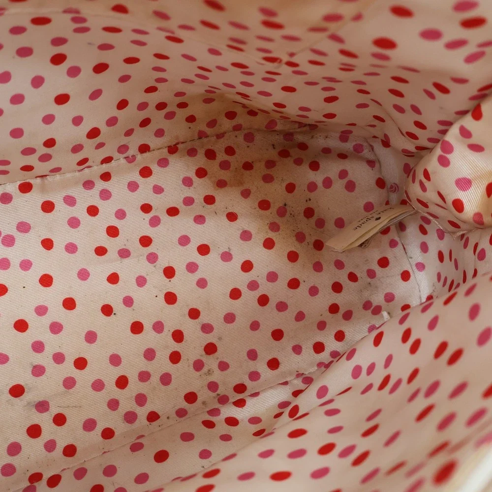 Kate Spade Dome Satchel Bag Womens Medium Cream Pebbled Leather Polka Dot Lining